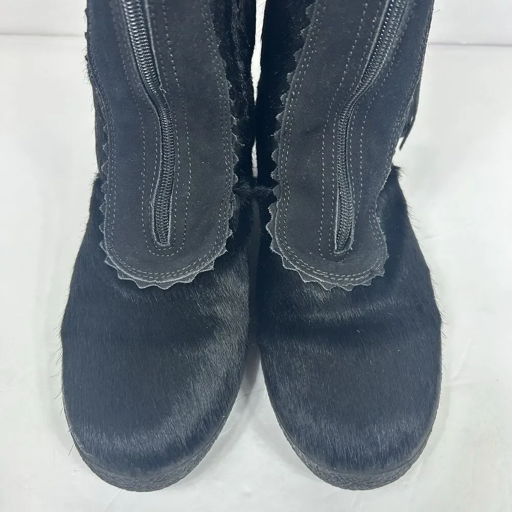 Oscar Sport Christina Black Fur Boots 41/10 Zip Apres-Ski Italian Winter Pull On